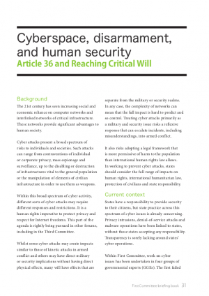 Cyberspace, disarmament and human security in First Committee in Briefing Book